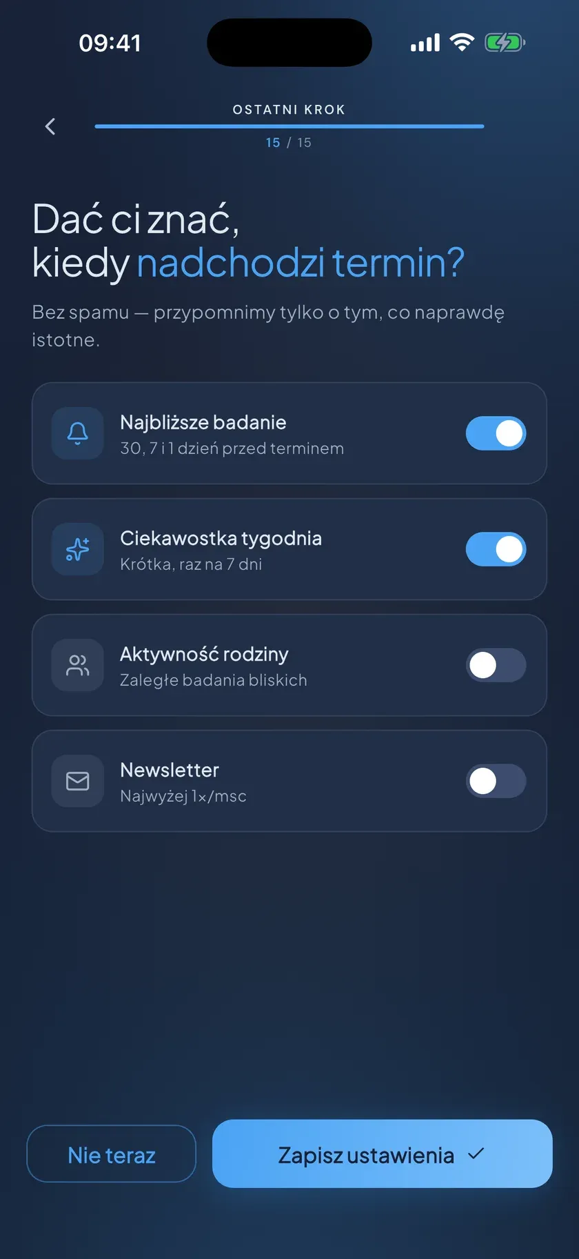 Ustawienia zgód na powiadomienia w aplikacji BadajNaCzas