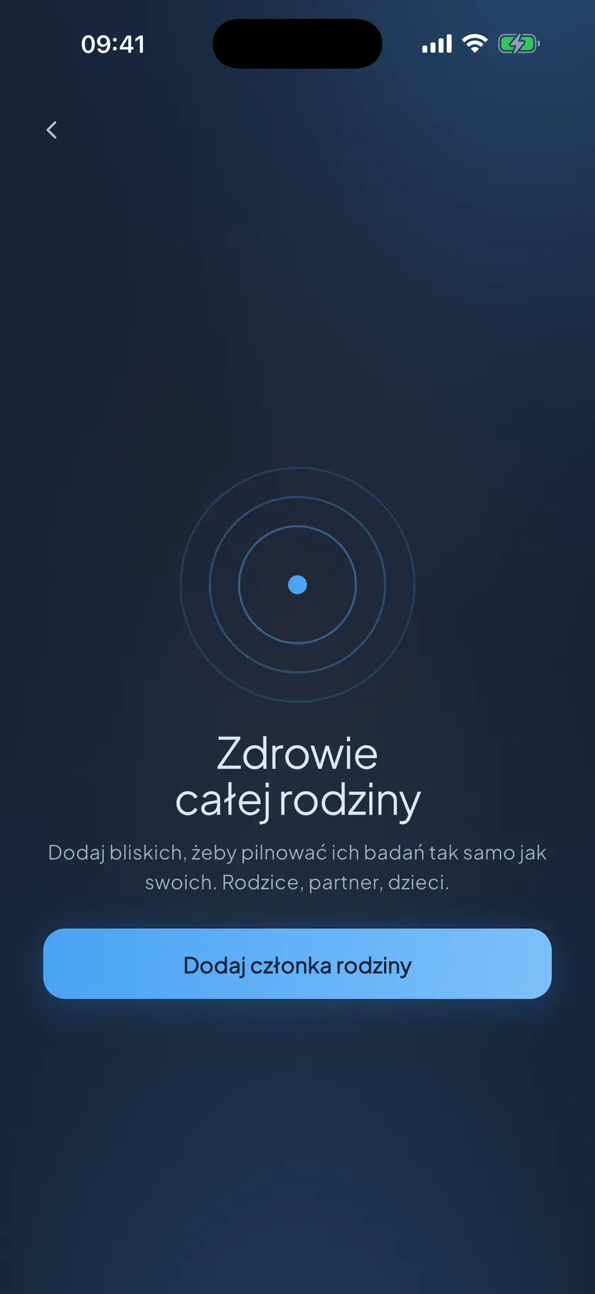 Ekran „Zdrowie całej rodziny” z opcją dodania bliskiej osoby