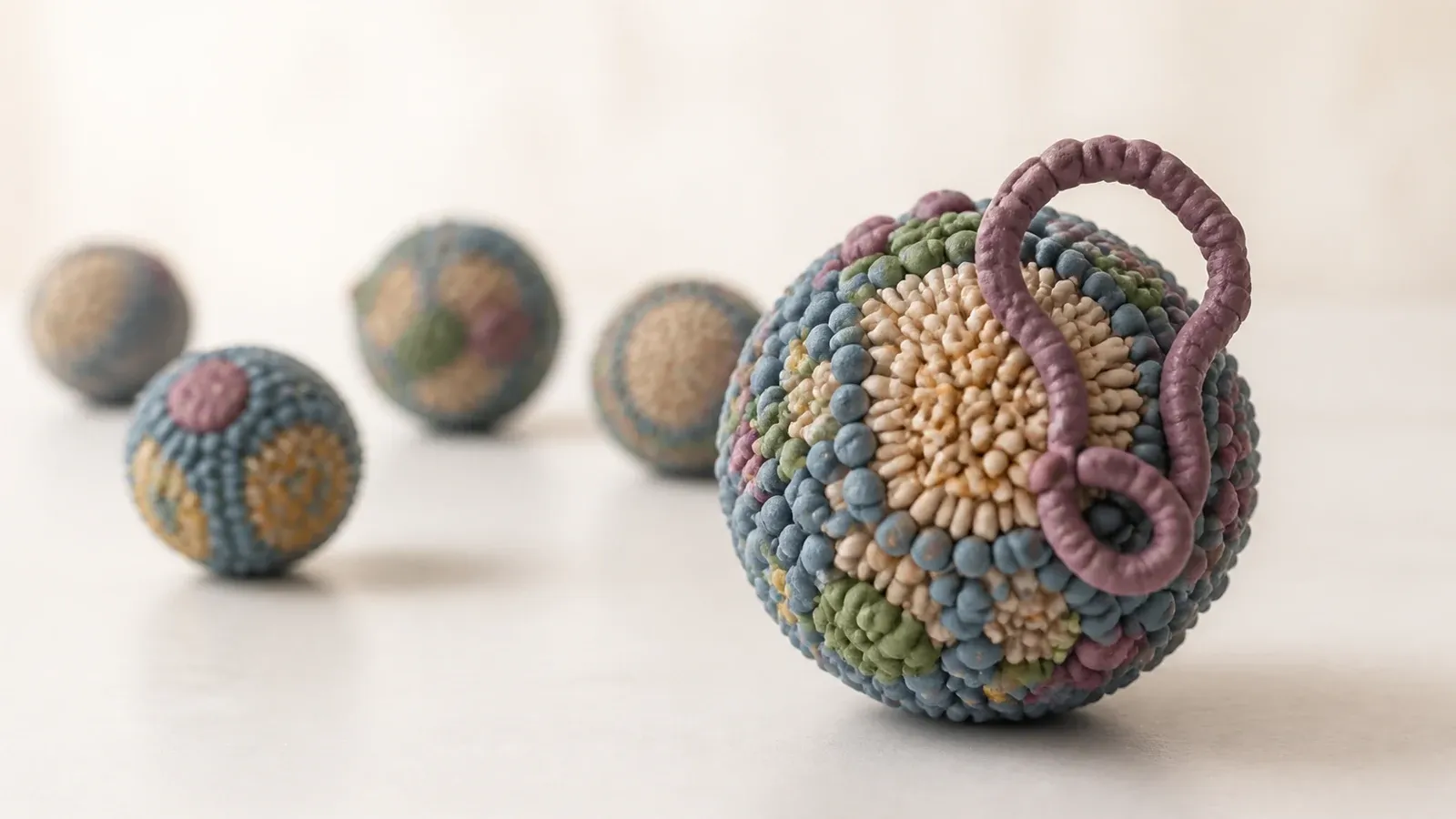 Model cząstki lipoproteiny(a) z charakterystyczną pętlą, w tle mniejsze cząstki lipoprotein.